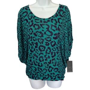 NWT Ella Moss green and purple animal cheetah print batwing top size XS